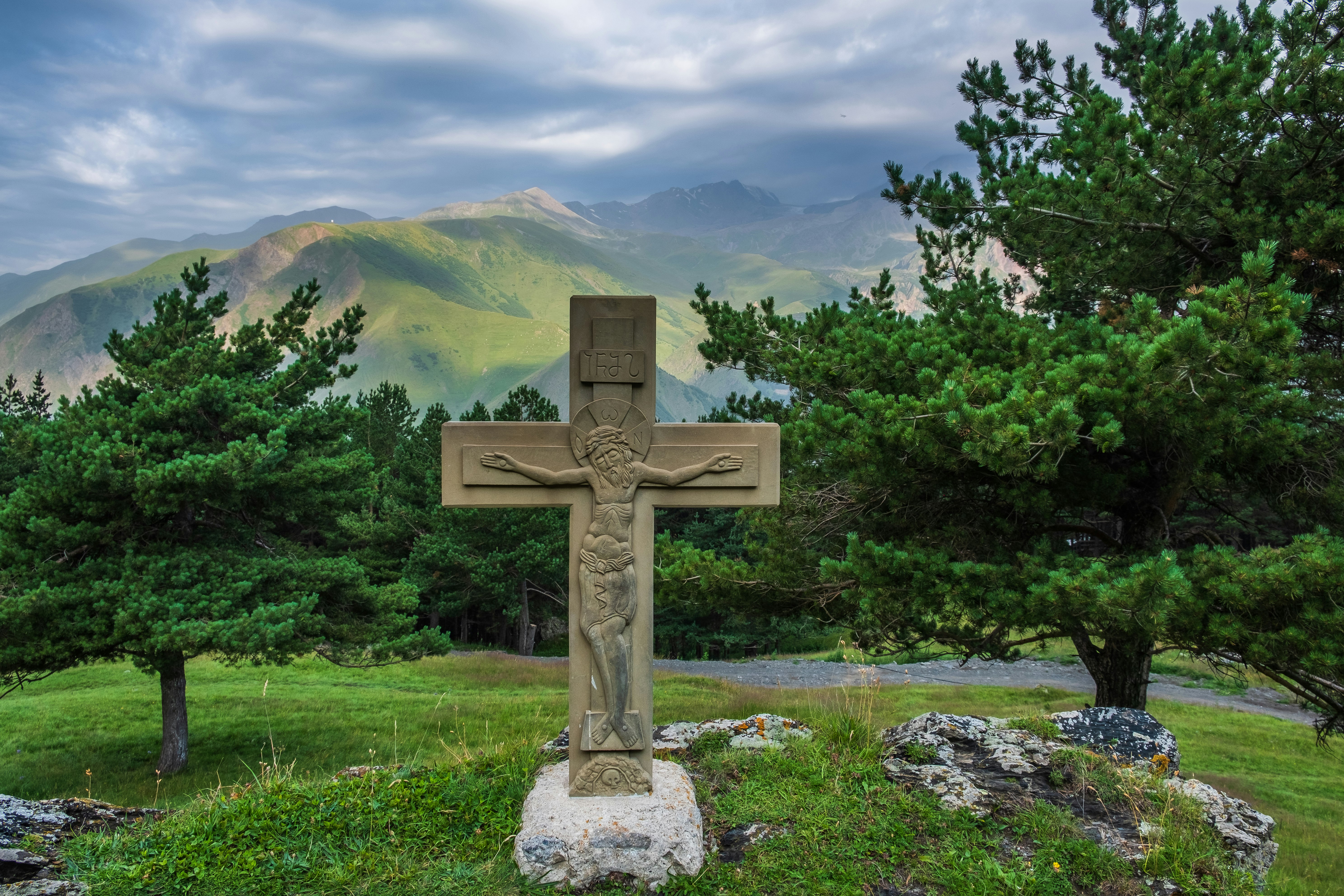 crucifix on tombstone